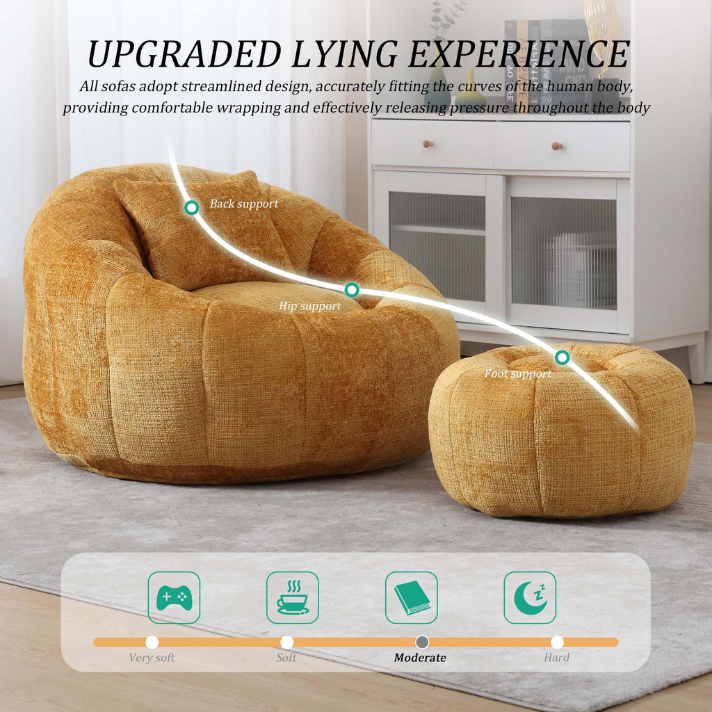 Yellow Memory Foam Bean Bag Chair with Ottoman Y7691