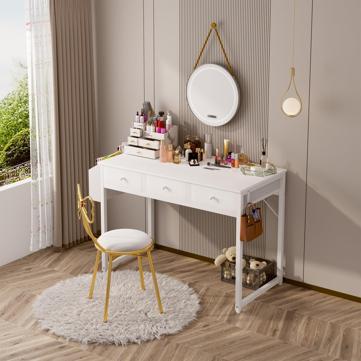 White 40 Inch Computer Desk with Drawers U690122