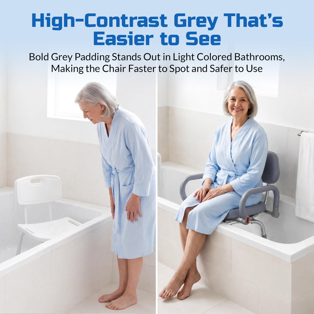 Gray Pivoting Shower Chair with Padded Back and Arms I87582