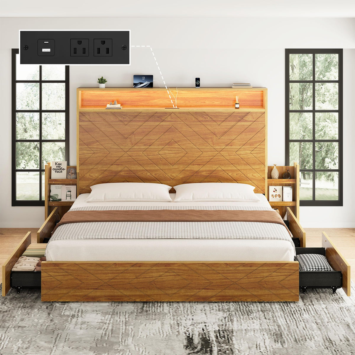Queen Bed Frame with 4 Drawers T1473