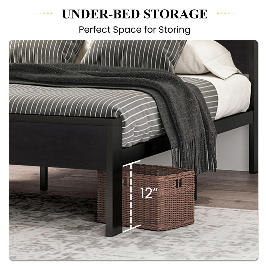 Full Size Bed Frame with Wooden Headboard and Footboard Q21725