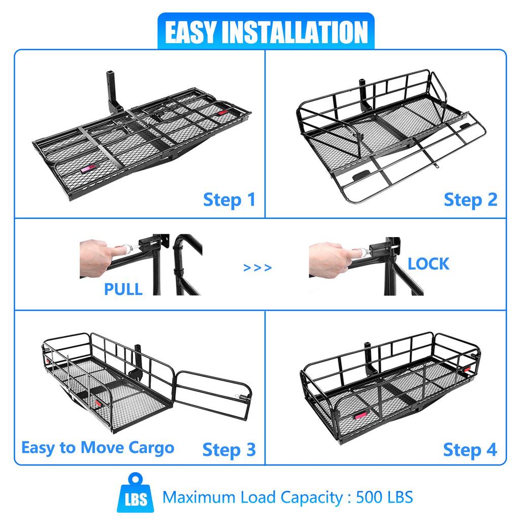 500 Lbs Heavy Duty Hitch Mount Cargo Carrier 60"x24"x14.4" Folding C48662