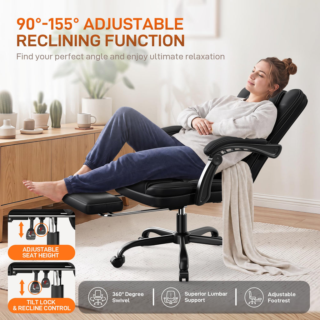 Black Ergonomic Office Chair with Foot Rest J276
