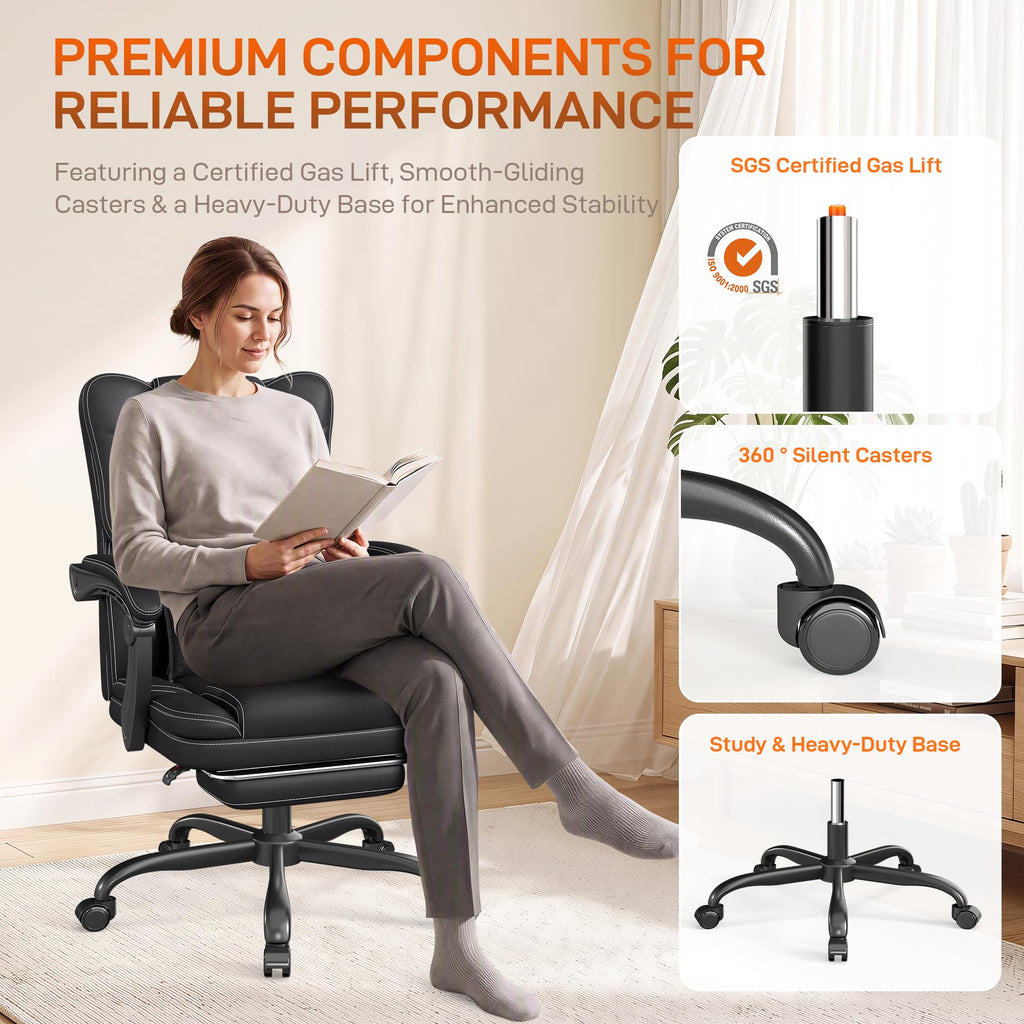 Black Ergonomic Office Chair with Foot Rest J276