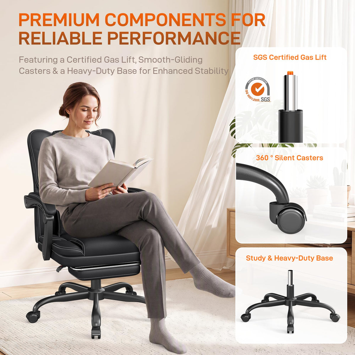 Black Ergonomic Office Chair with Foot Rest J276