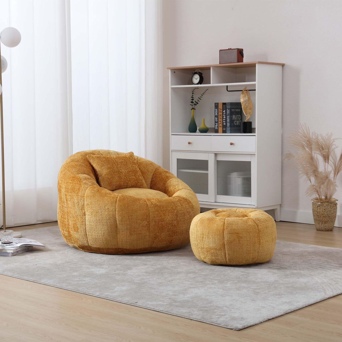 Yellow Memory Foam Bean Bag Chair with Ottoman Y7691