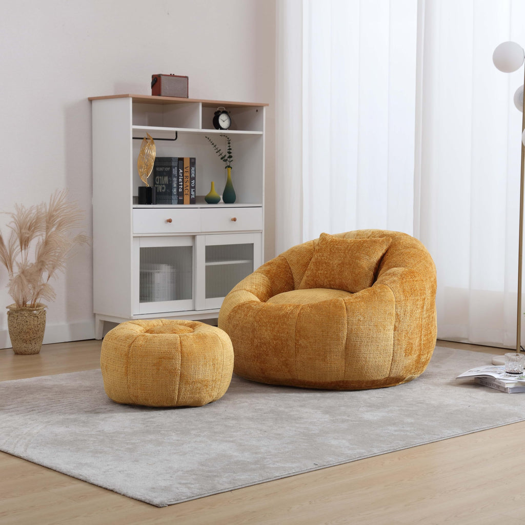Yellow Memory Foam Bean Bag Chair with Ottoman Y7691