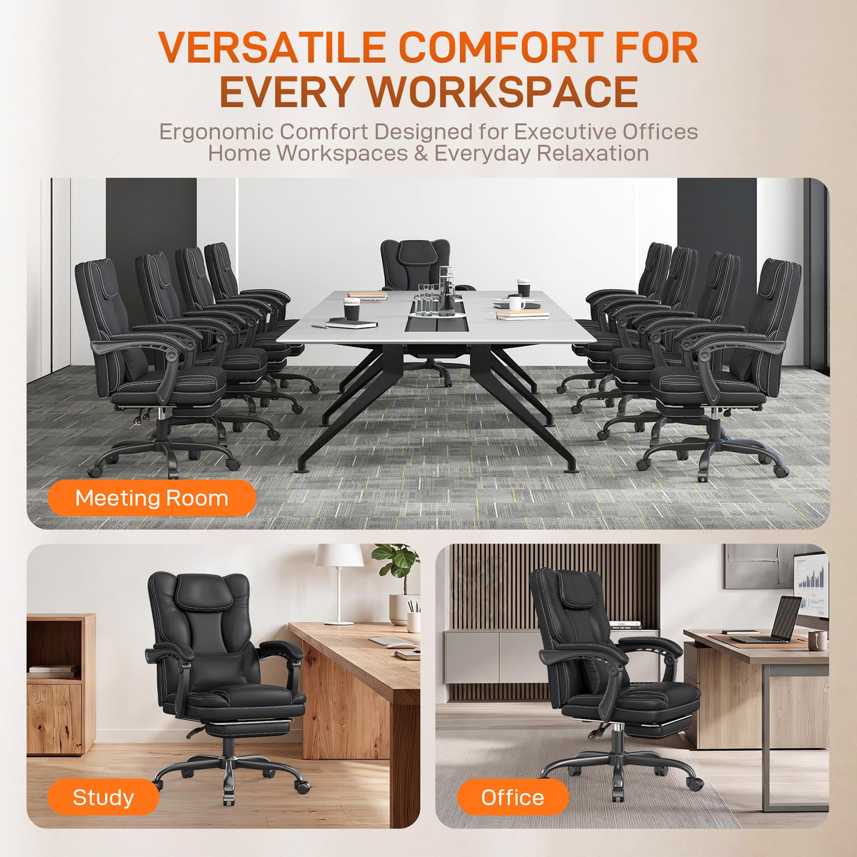 Black Ergonomic Office Chair with Foot Rest J276
