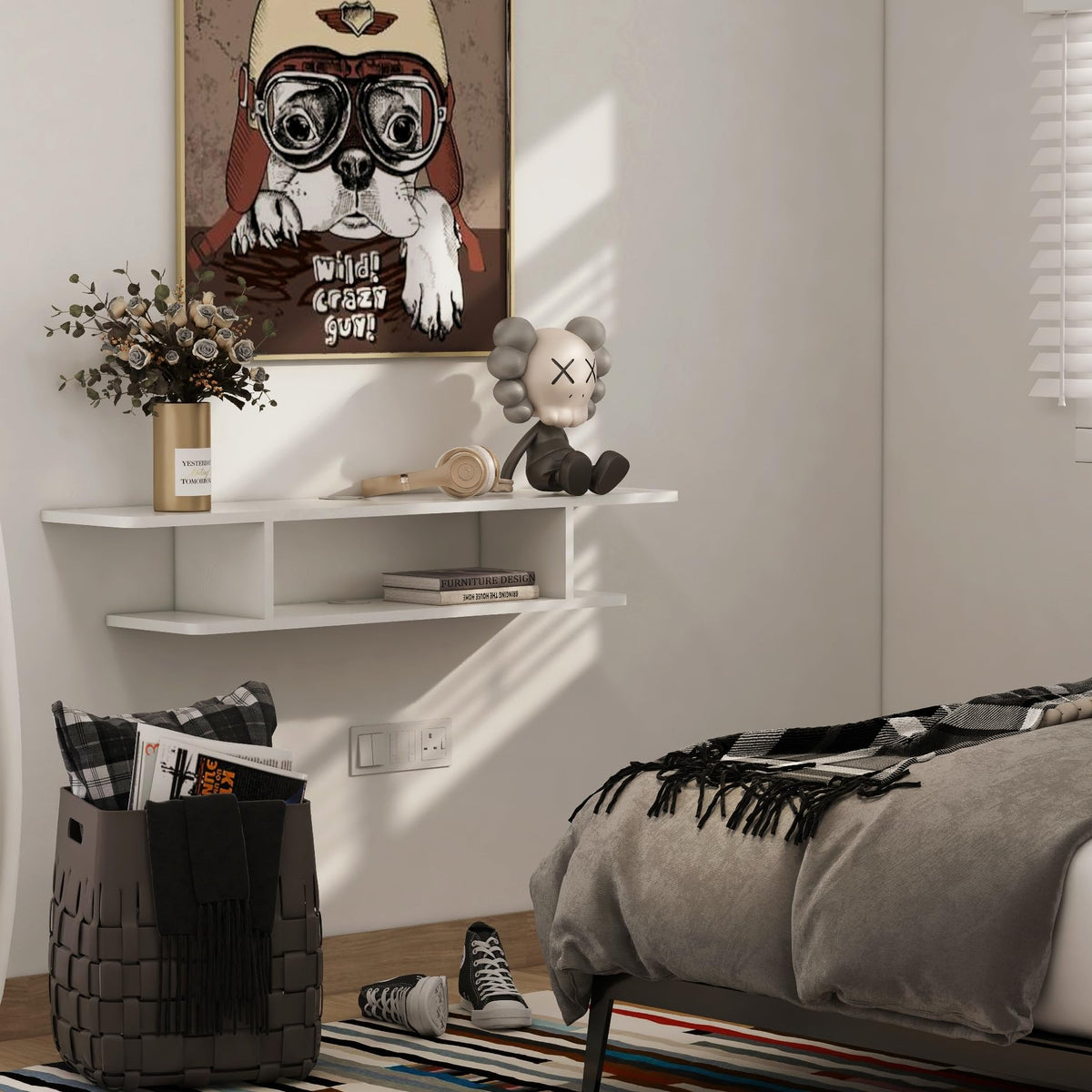 White Floating Wall Mounted TV Stand with Storage Y148647