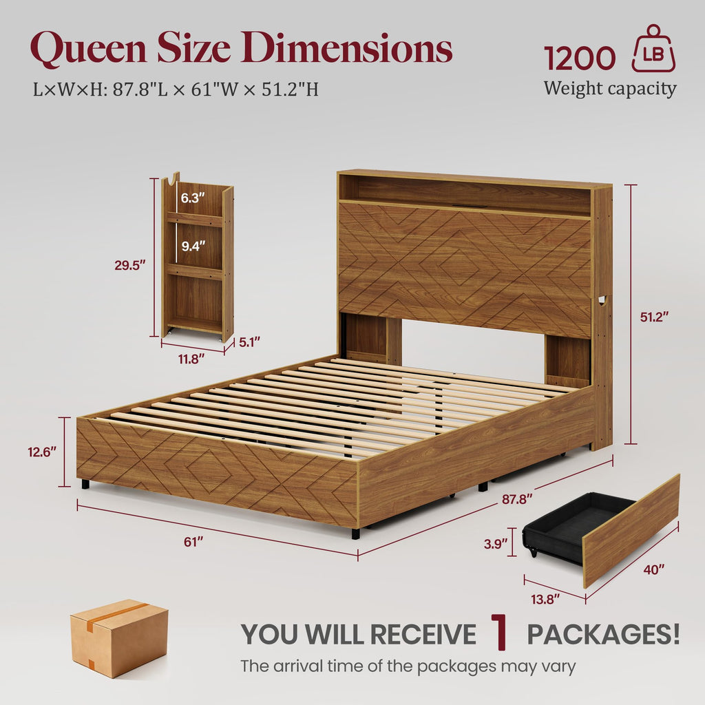 Queen Bed Frame with 4 Drawers T1473