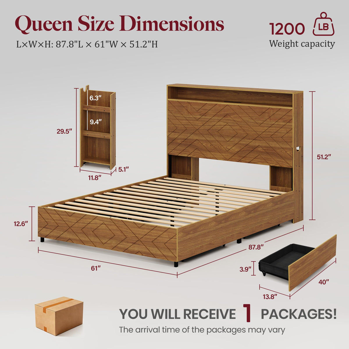 Queen Bed Frame with 4 Drawers T1473