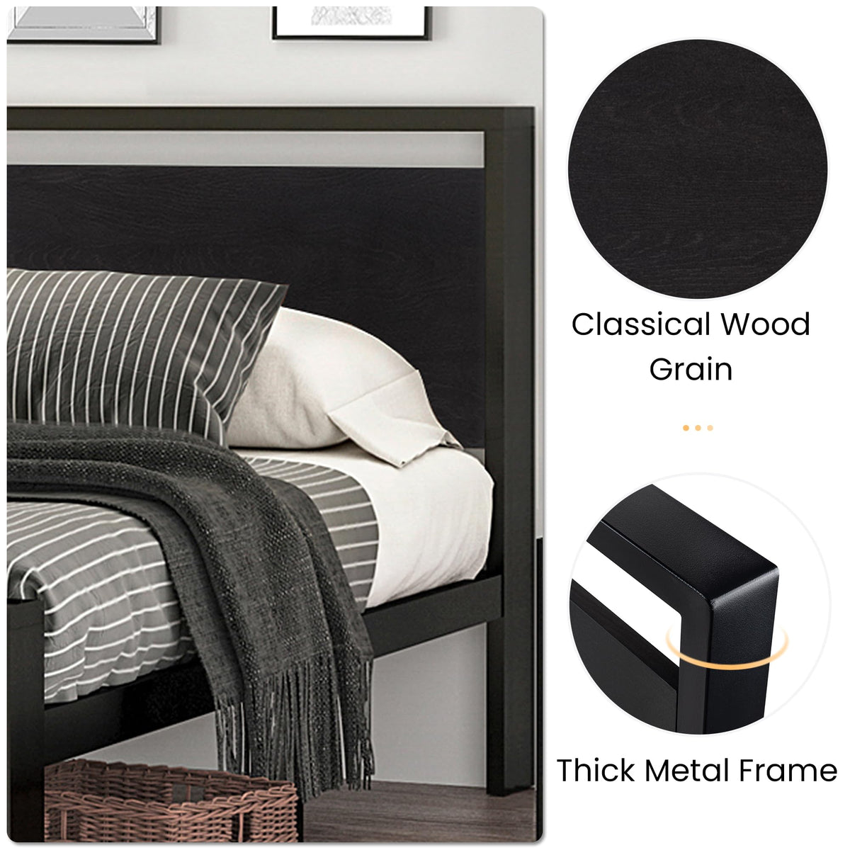 Full Size Bed Frame with Wooden Headboard and Footboard Q21725