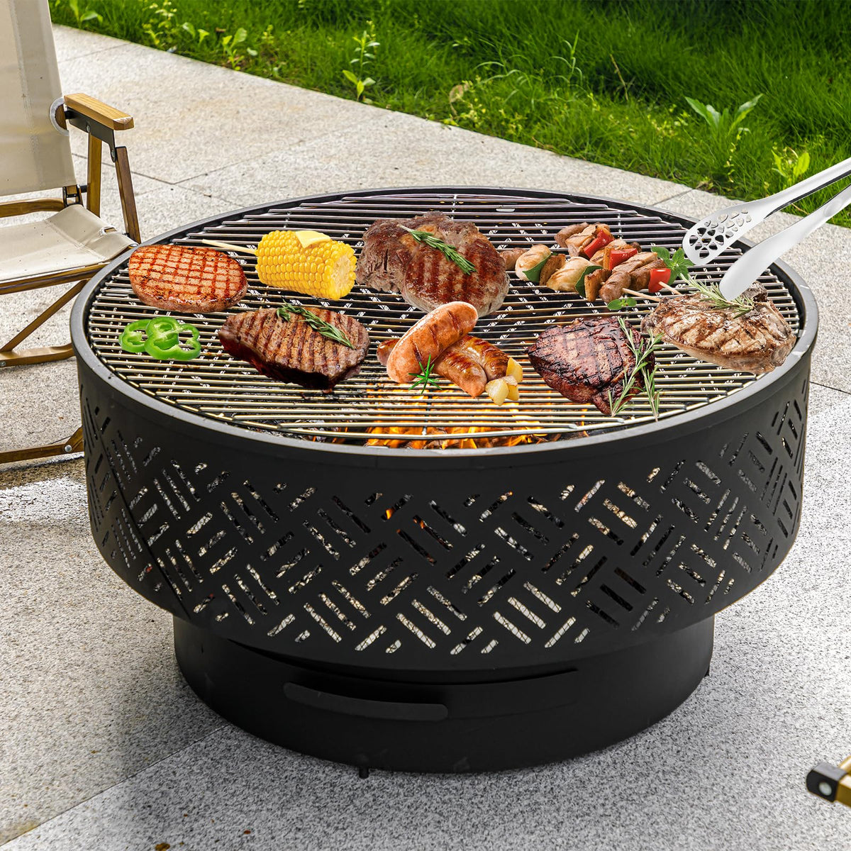32 Inch Wood Burning Fire Pit with Grill & Lid V68845