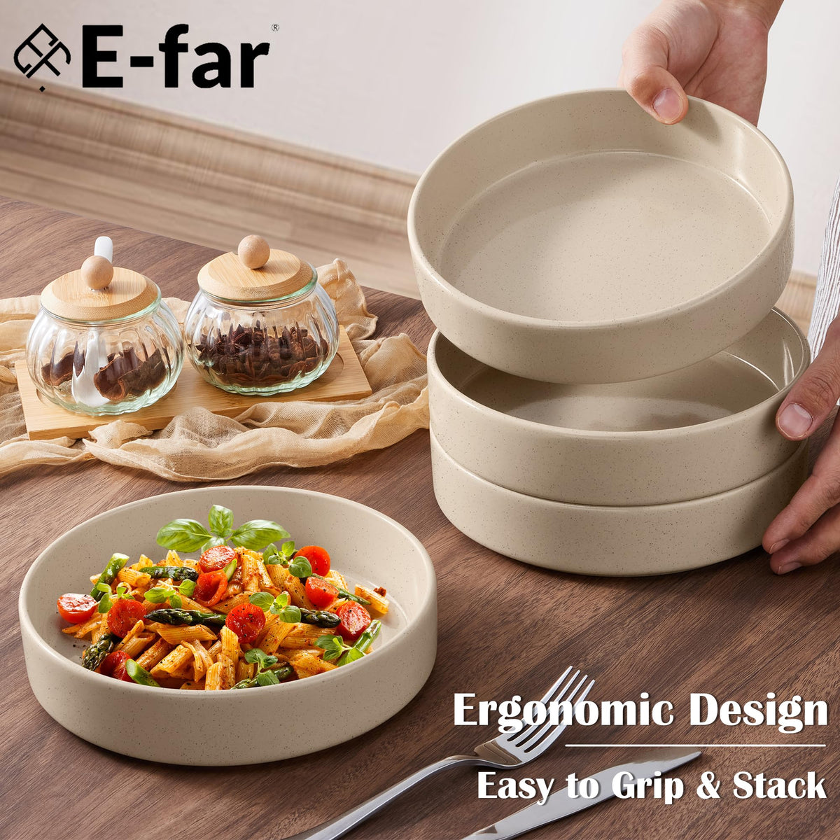 Stoneware Dinnerware Set with Pasta Bowls, Set of 4 T129
