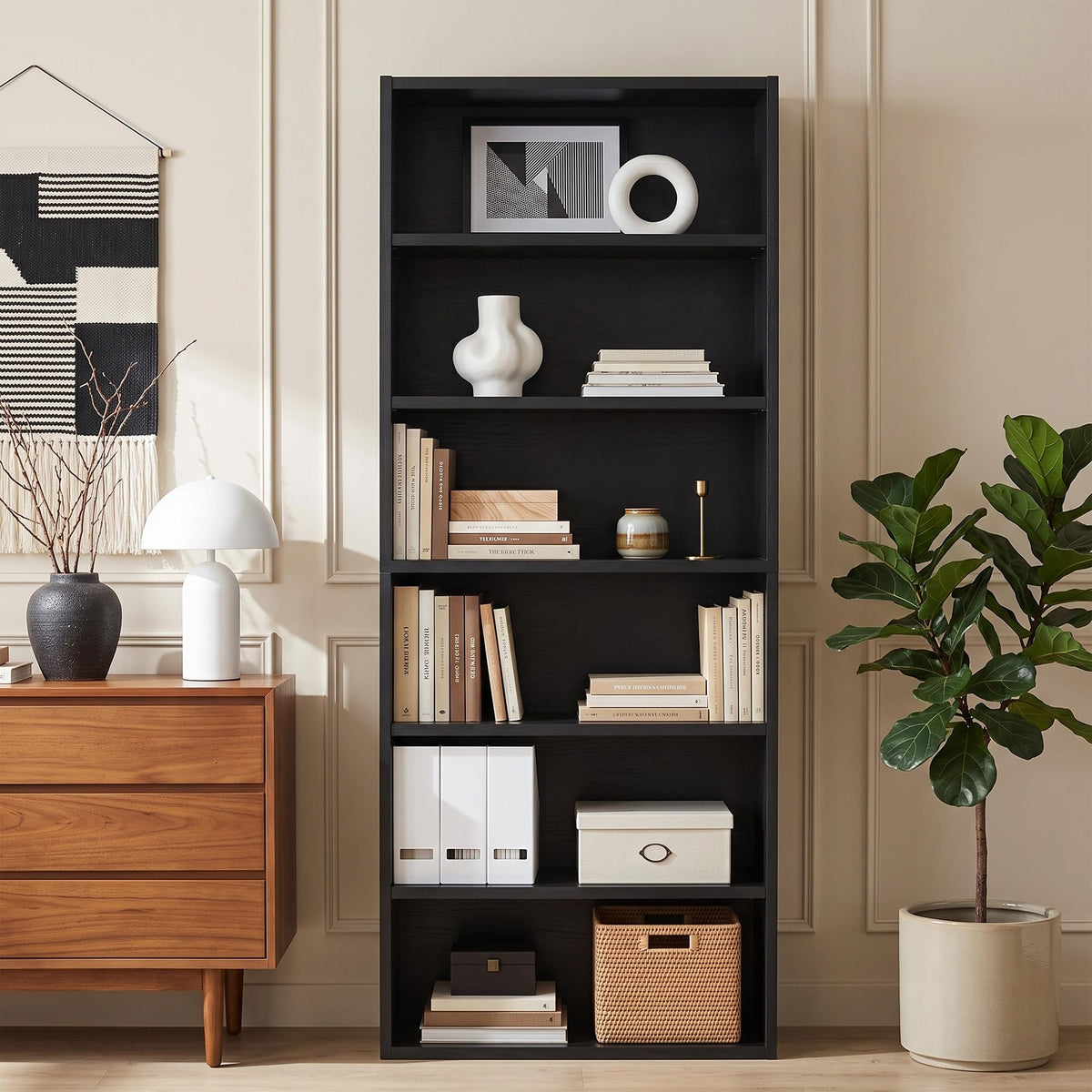 Black 6 Tier Adjustable Bookshelf Q46684