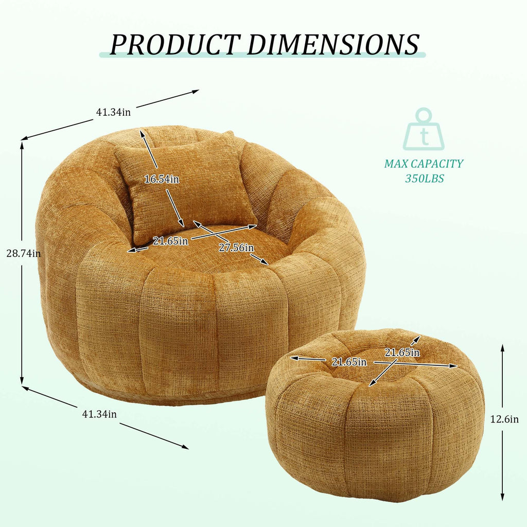 Yellow Memory Foam Bean Bag Chair with Ottoman Y7691