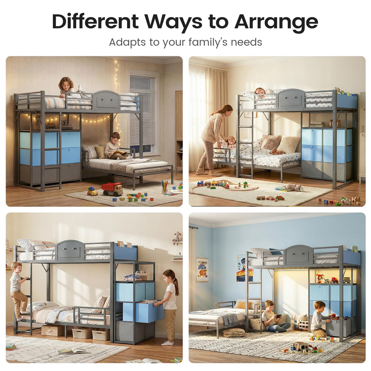 Twin Over Twin Metal Bunk Bed with 6 Storage Drawers S8084
