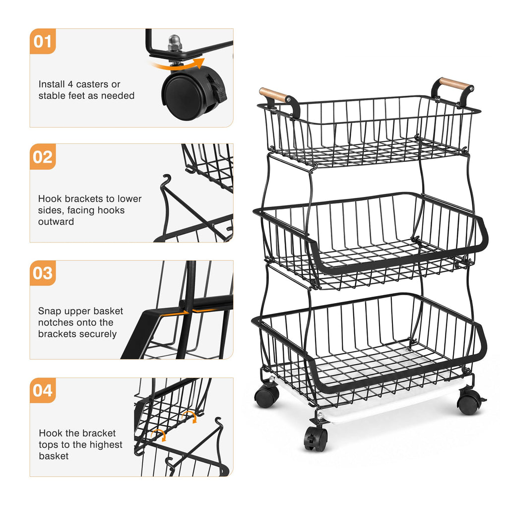 3-Tier Fruit Basket with Wheels V8021