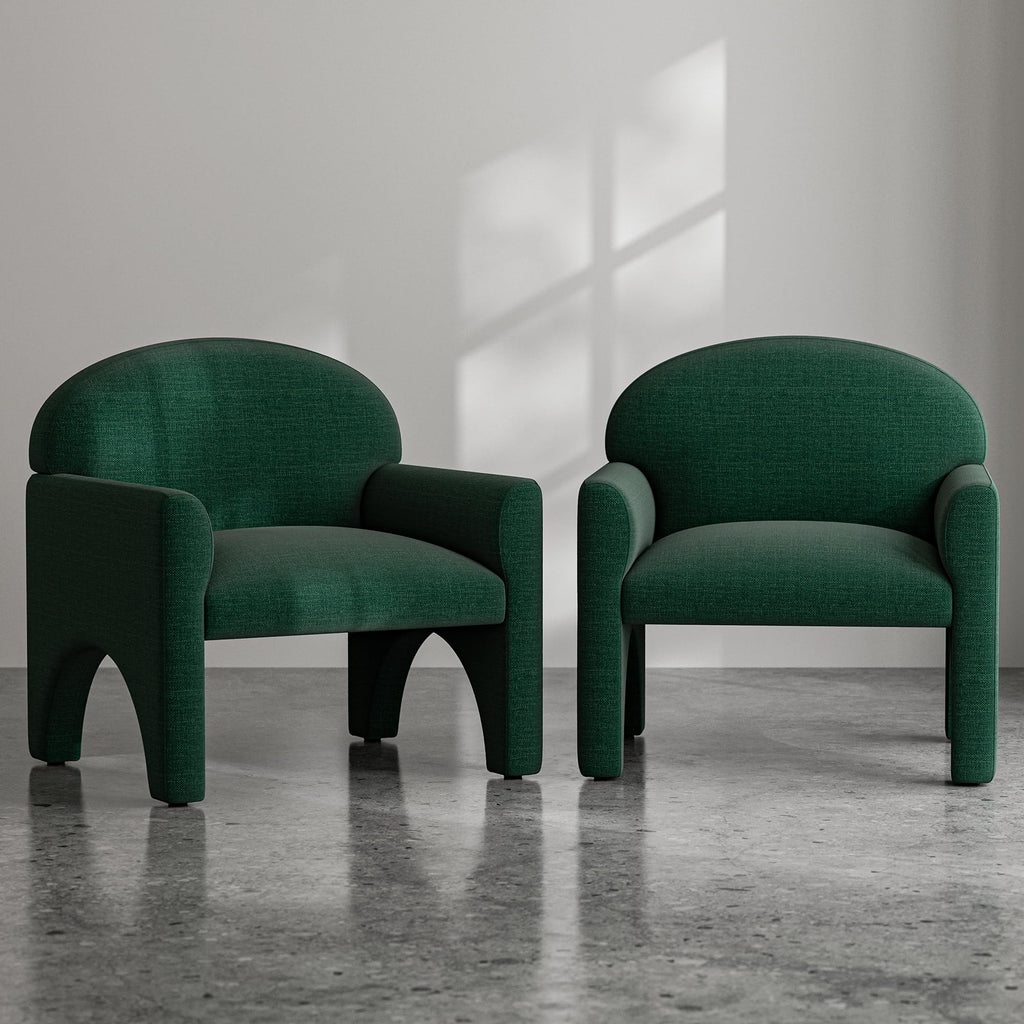 Green Upholstered Accent Chair Set of 2 with Rubber Wood Legs Y546954