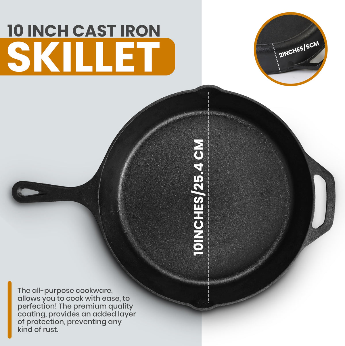 Cast Iron Skillet 10 Inch with Lid Black B41305