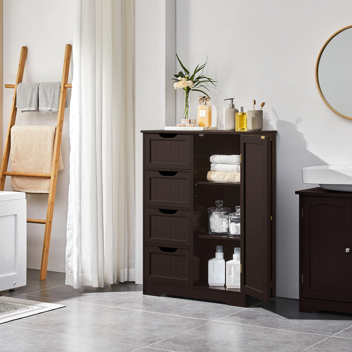 Espresso 4 Drawer Bathroom Storage Cabinet V70577