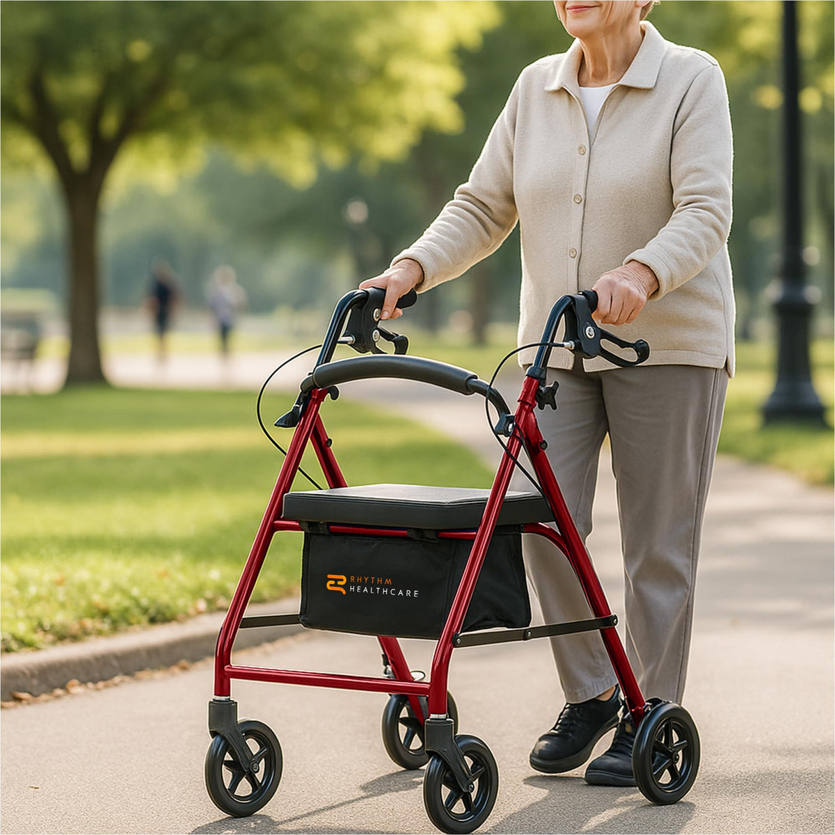 Red Aluminum 4 Wheel Rollator with Padded Seat D93820