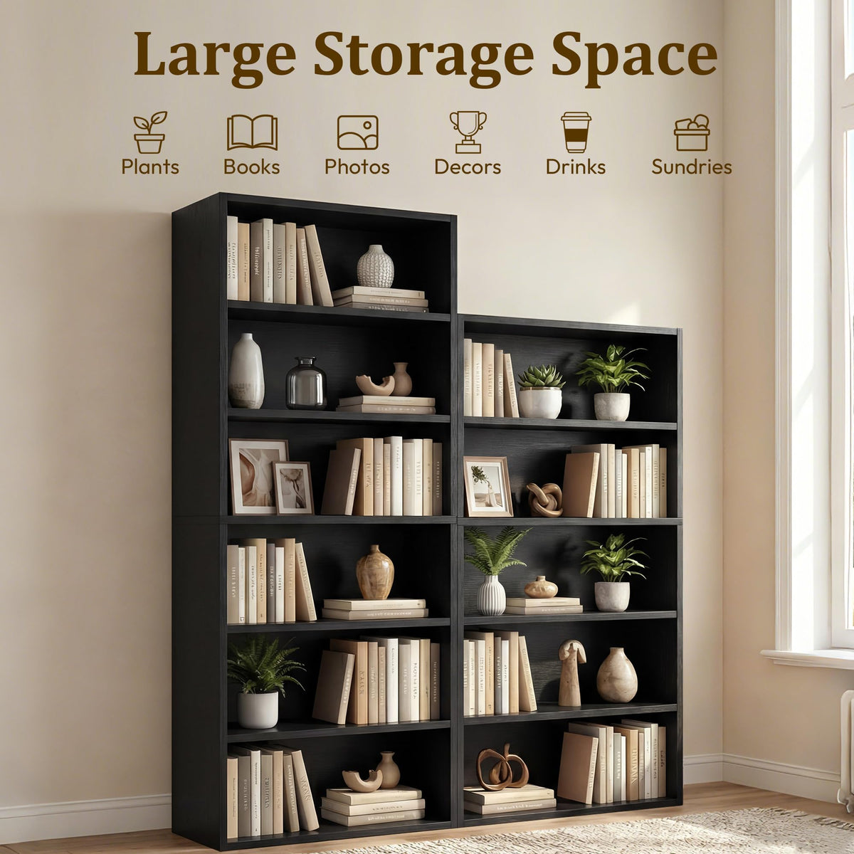 Black 6 Tier Adjustable Bookshelf Q46684