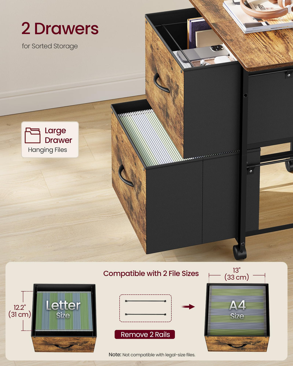 2-Drawer File Cabinet with Storage B500