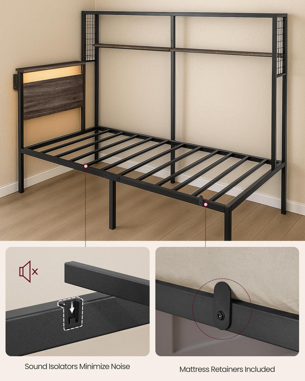 Twin Size Metal Bed Frame with Headboard L67125