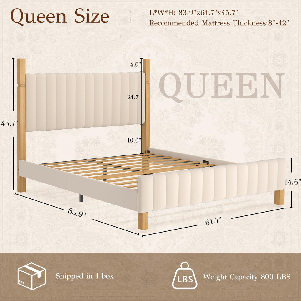 Queen Size Beige Linen Bed Frame with Headboard J535