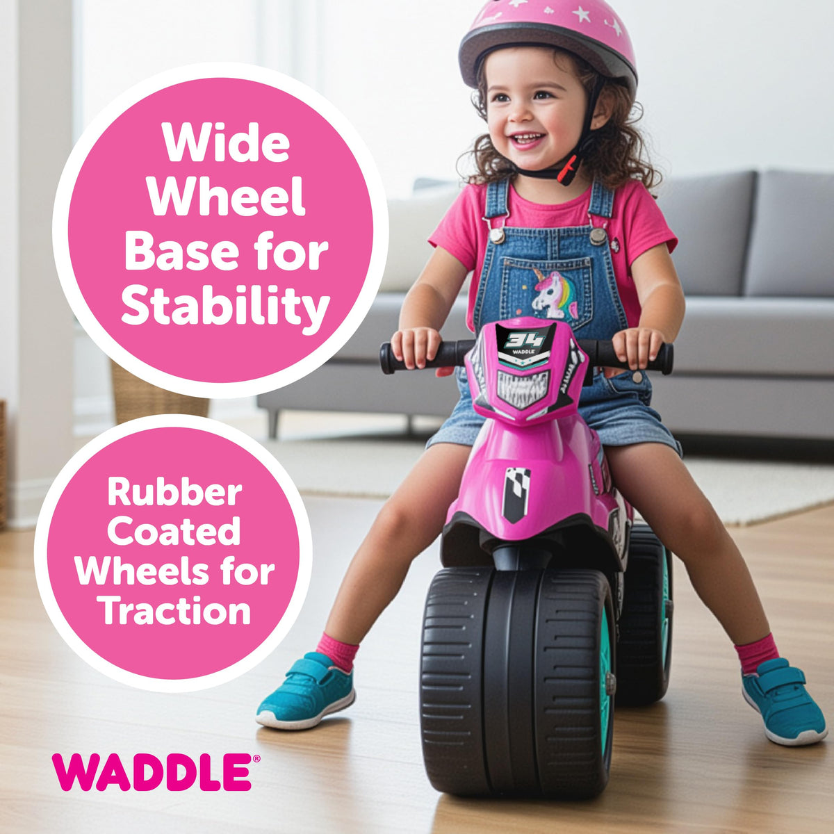 Kids Balance Bike with Sounds, Rubber Coated Wheels, Pink T886