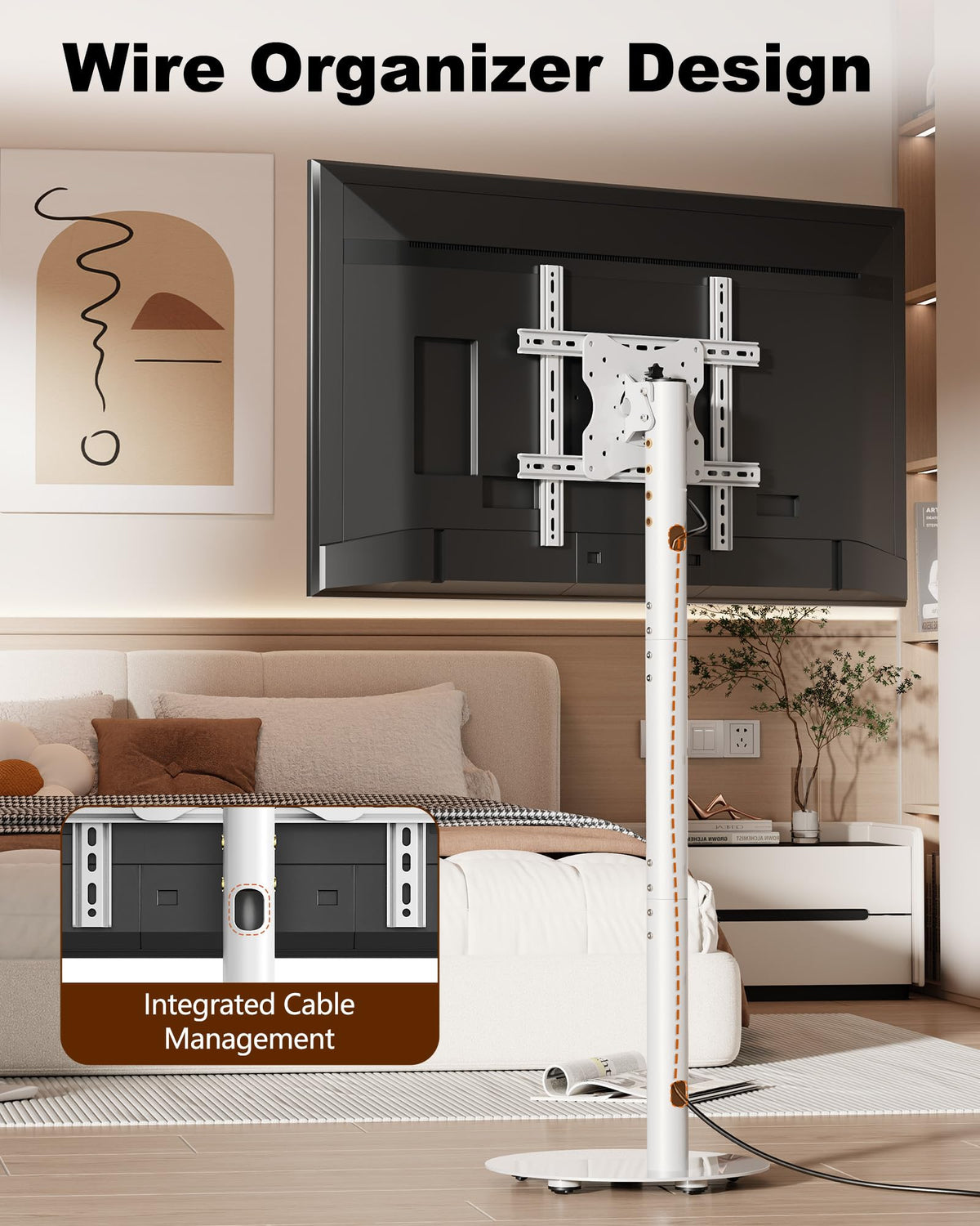 White Rolling TV Stand for 32-55 Inch TVs T644