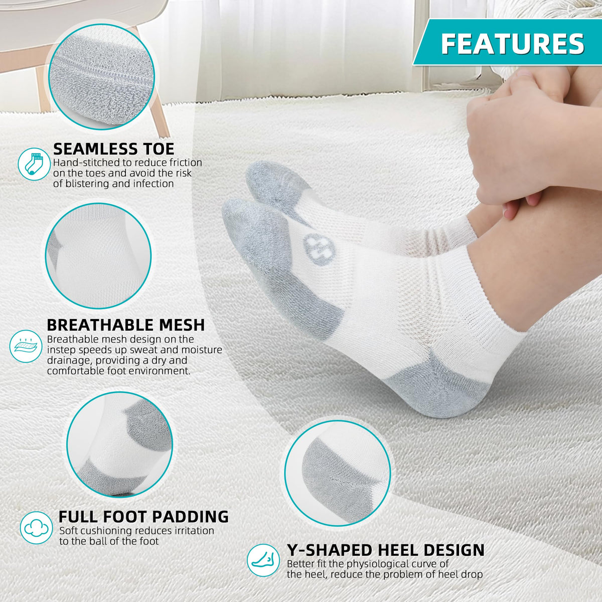 Diabetic Socks for Men, 10 Pairs Ankle & Low Cut Size 9-15 O747