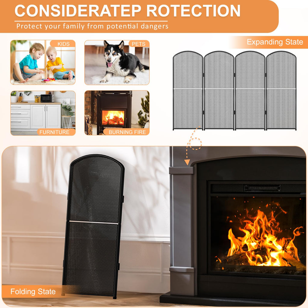 Black Foldable Fireplace Screen W497
