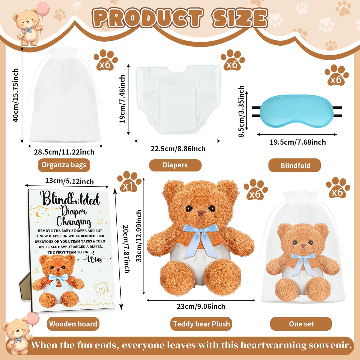 25 Pack Baby Shower Games Blindfold Diaper Changing Kit L72036