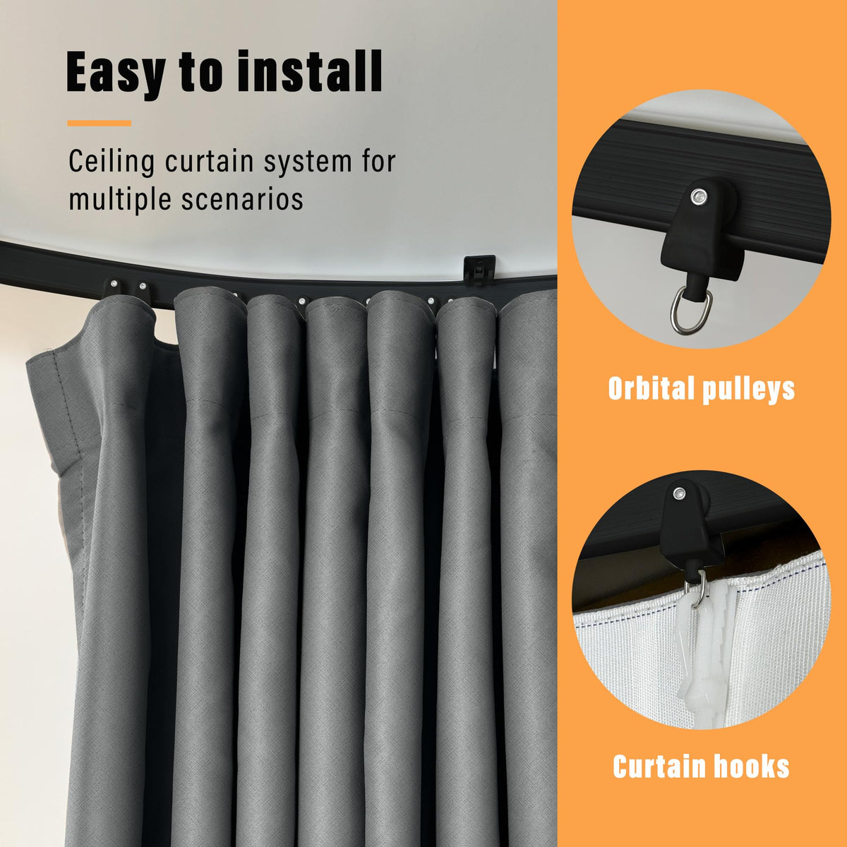 Blackout Room Divider Curtains with Ceiling Tracks Set Q614357