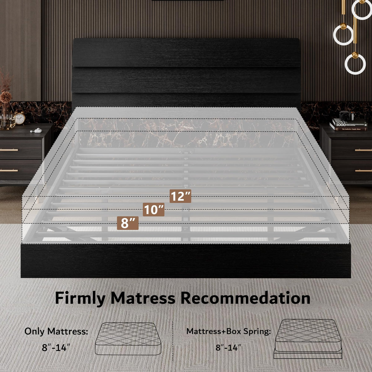 Queen Floating Bed Frame with LED Lights & Charging Station U636819
