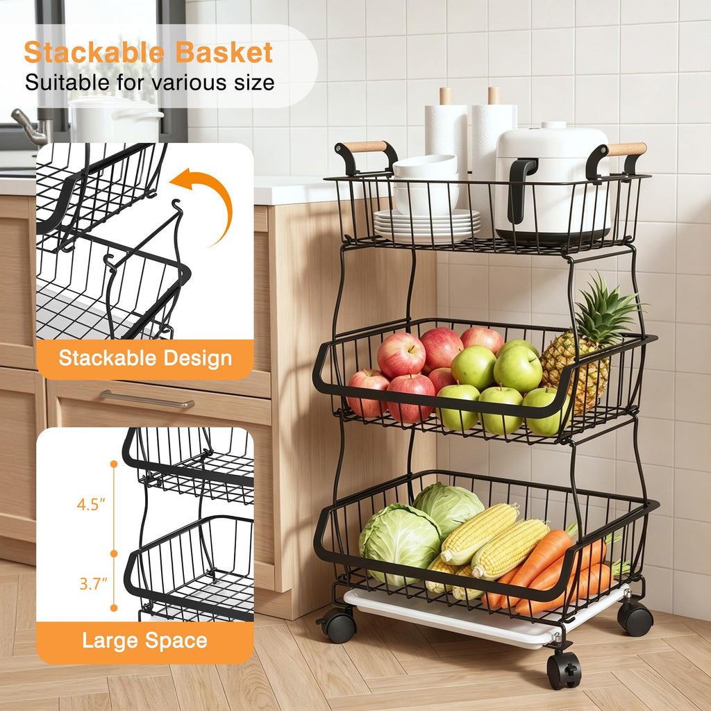 3-Tier Fruit Basket with Wheels V8021