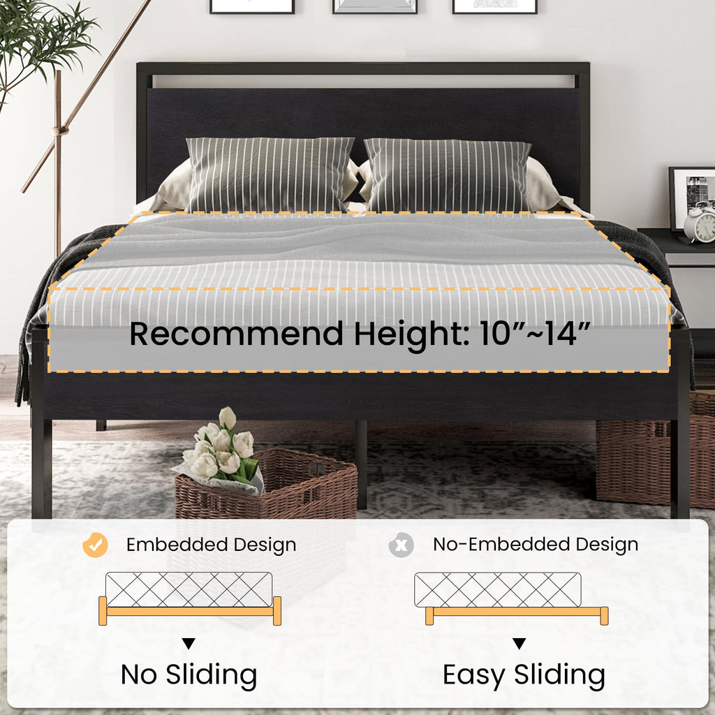 Full Size Bed Frame with Wooden Headboard and Footboard Q21725