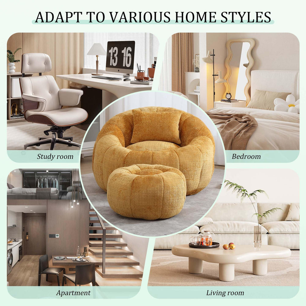 Yellow Memory Foam Bean Bag Chair with Ottoman Y7691