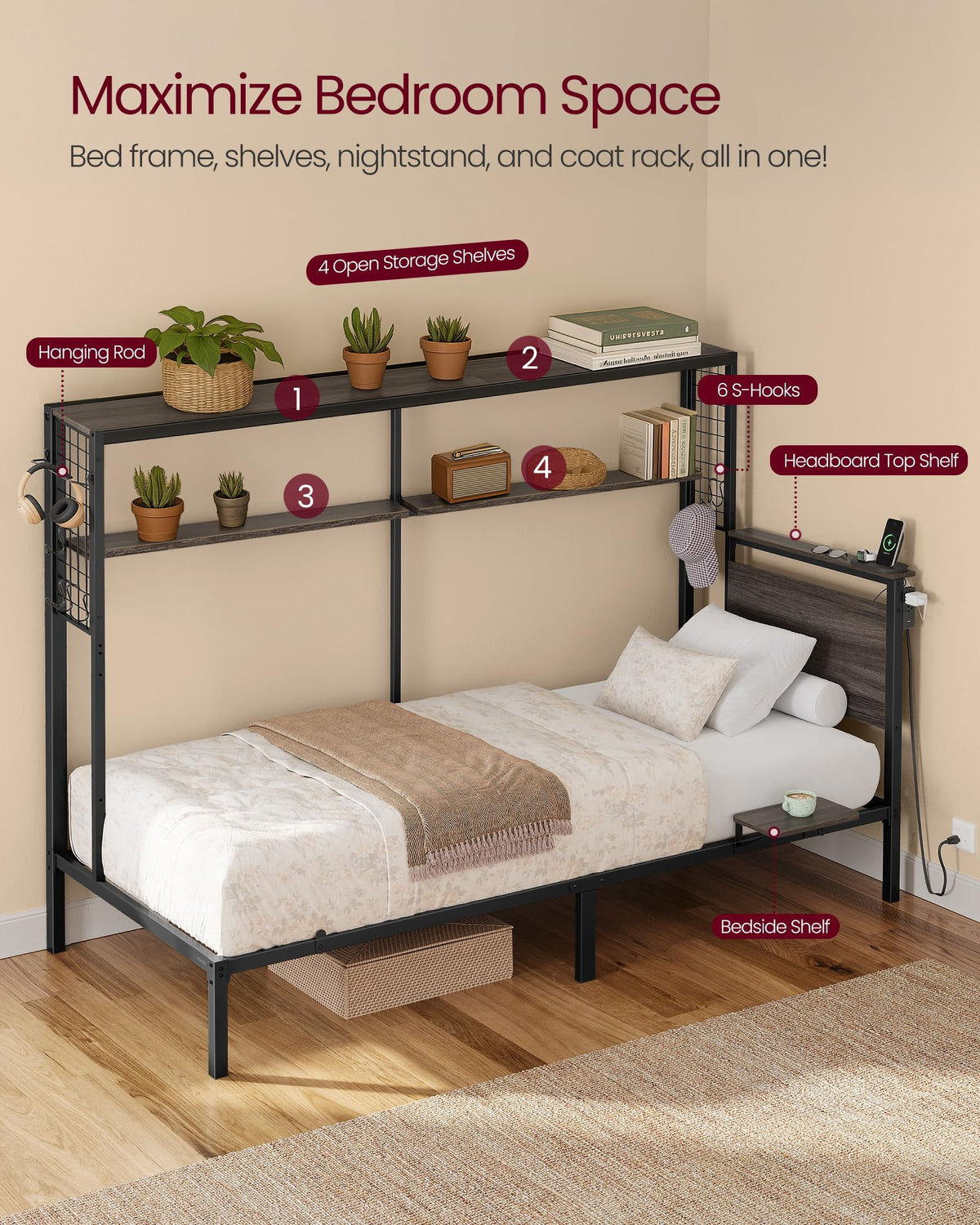 Twin Size Metal Bed Frame with Headboard L67125