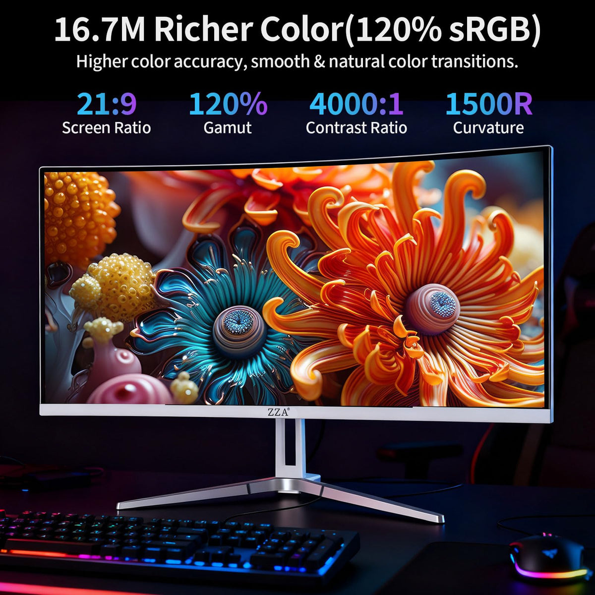White 34'' Curved Ultrawide Gaming Monitor K653