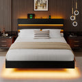Queen Floating Bed Frame with LED Lights & Charging Station U636819