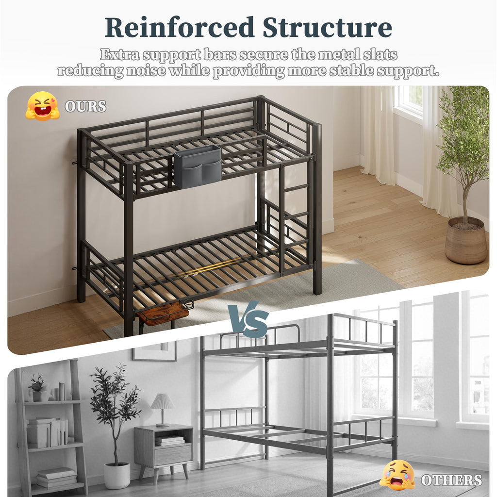 Twin Over Twin Heavy Duty Metal Bunk Bed with Guardrail J64708