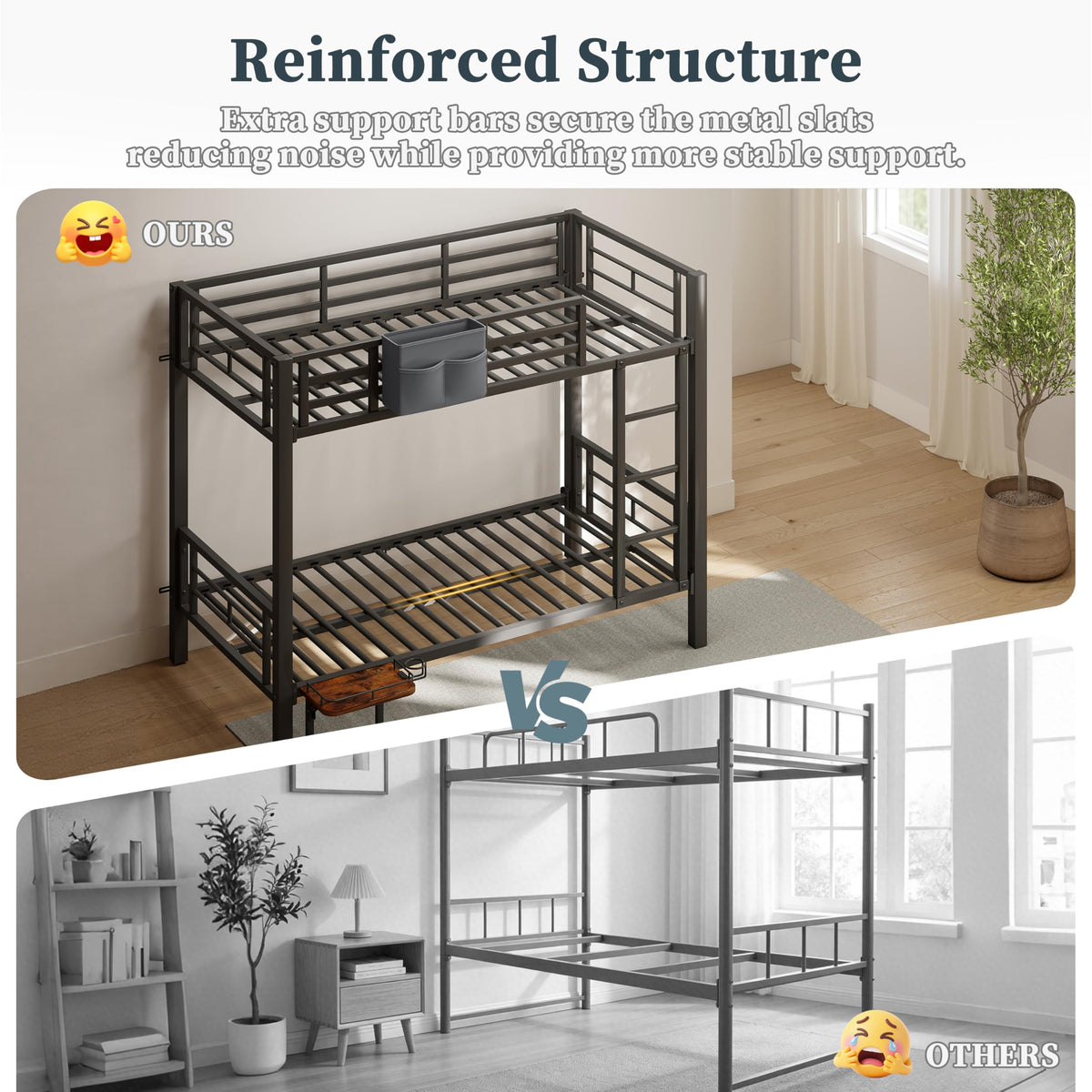 Twin Over Twin Heavy Duty Metal Bunk Bed with Guardrail J64708