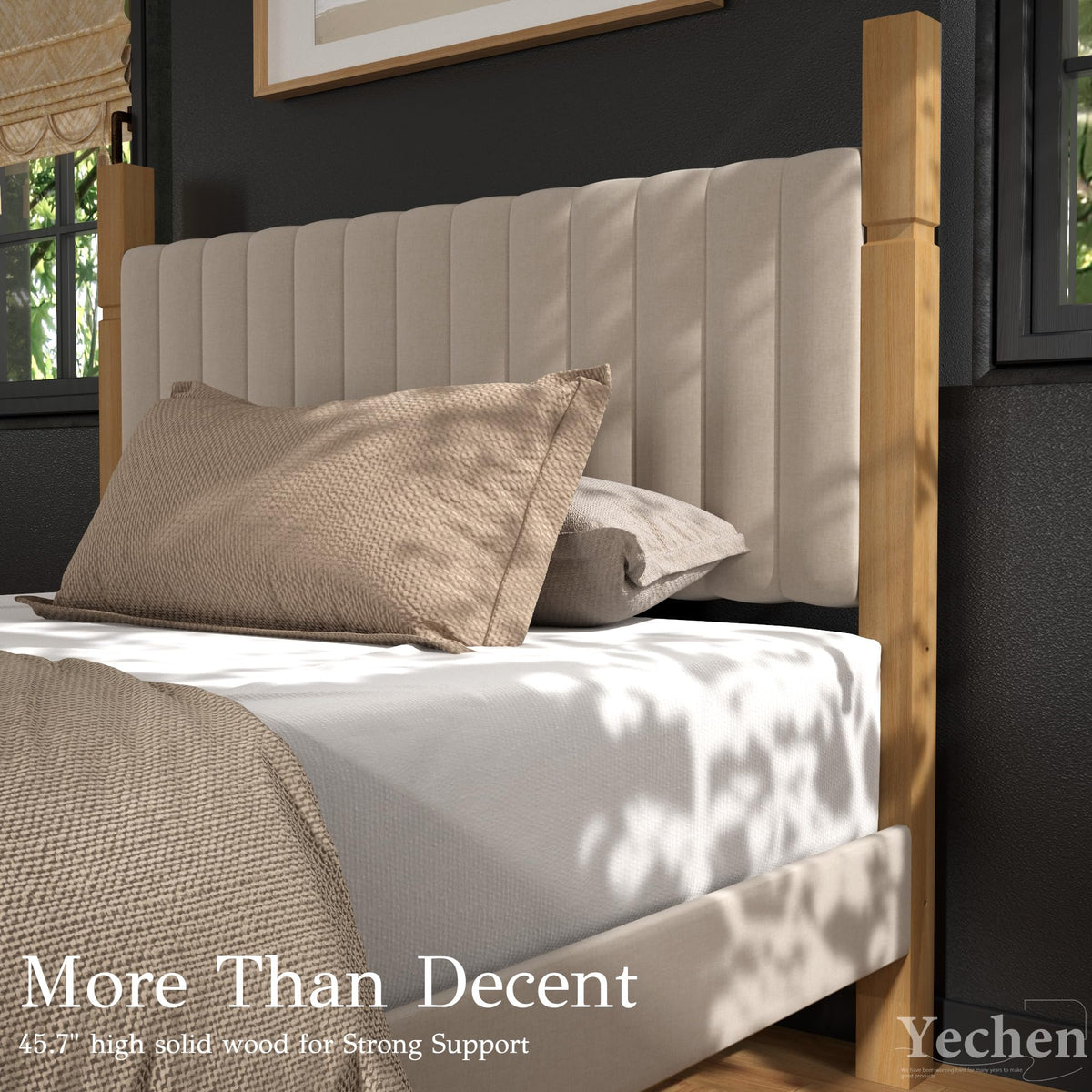 Queen Size Beige Linen Bed Frame with Headboard J535