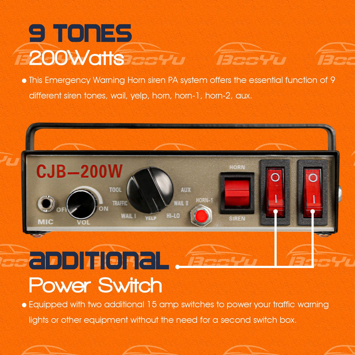 12V 200W 9 Tones Emergency Warning Siren PA System with Handheld Microphone M796566