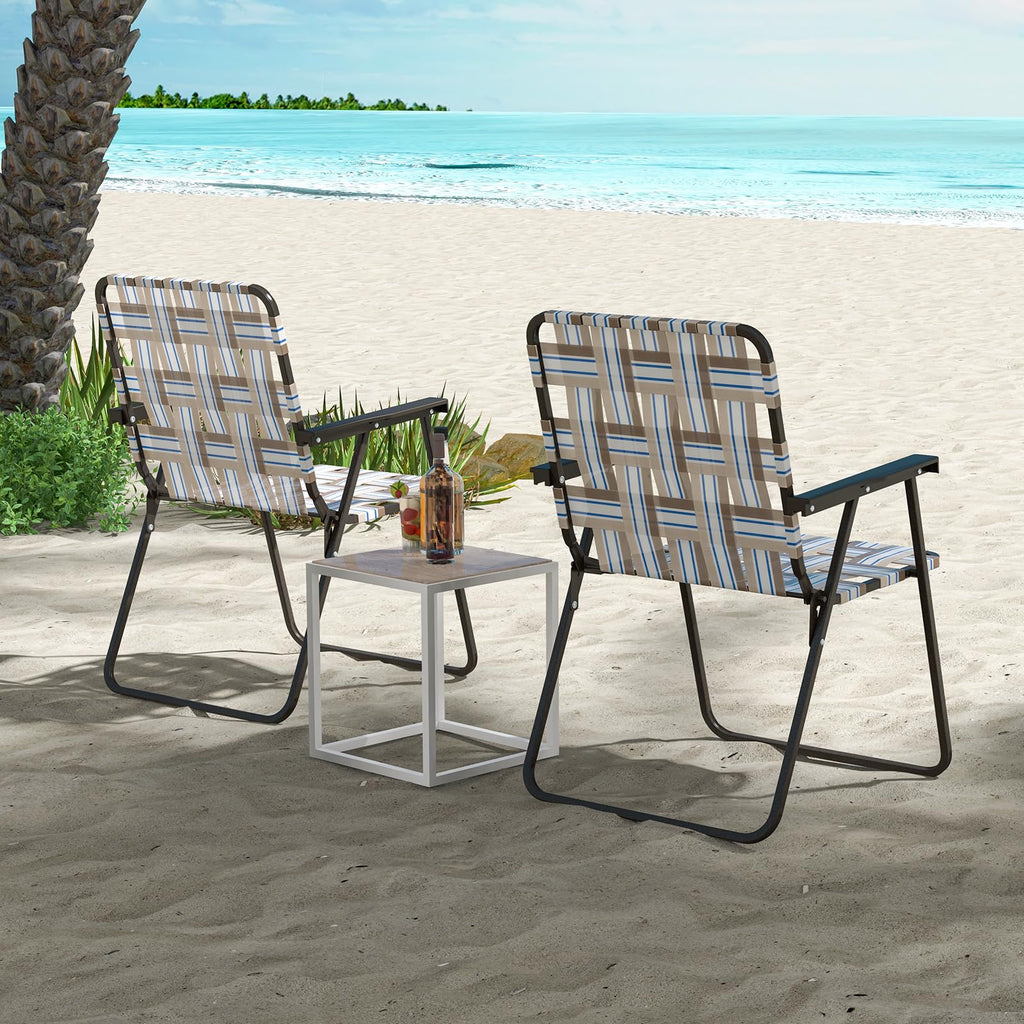 Folding Lawn Chairs Set of 6 Webbed Seat Heavy Duty Metal Frame F491397