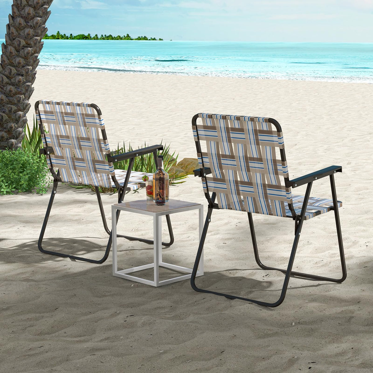 Folding Lawn Chairs Set of 6 Webbed Seat Heavy Duty Metal Frame F491397
