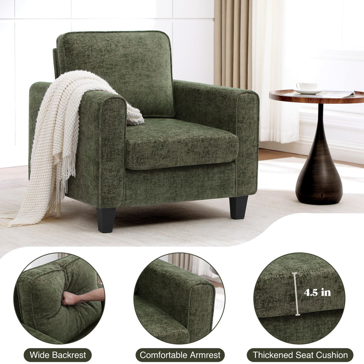 Green Chenille Upholstered Accent Chair X704579